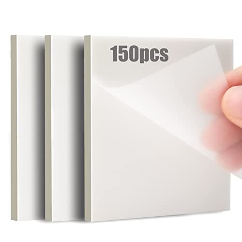 150 Sheets Transparent Sticky Notes, 75 x 75 mm Transparent Sticky Notes, Self-Adhesive Notes for Notes in Books and Office Documents, Suitable for Office and Students Self stick note