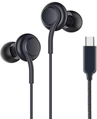 EKG Type C Earbuds, Powerful Bass Hands-Free Earphones with Cloth Cable Compatible with Samsung Note 10/S21 and Other Type C Devices Headphones