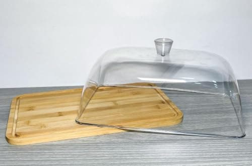 Generic Cake Container, Cake container with a crystal-clear acrylic lid, Bamboo wood base, Rectangular shape, .sew Food storage container