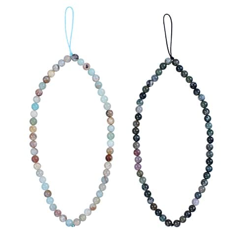 XIANGXING 2 PCS Beaded Phone Charm, Handmade Natural Stone Cell Phone Lanyard Wrist Strap, Anti-Lost Phone String Chain Bracelet Accessory for Women Girls, Stone, Amazonite