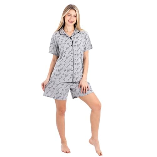 Women’s Classic Cotton Pajama Set | Half Sleeve Top & Shorts | Lightweight 2-Piece Summer Sleepwear with Heart Print