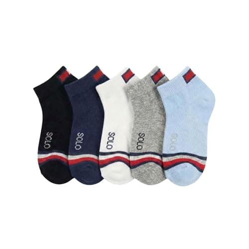 Solo Kids Ankle Cotton Socket Socks, Striped Design, Multi-Color Pack, Cotton, 5 Pairs