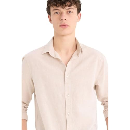 DeFacto Mens Casual Regular Fit Polo Neck Long Sleeve Woven Top Long Sleeve Shirt Shirt (pack of 1)