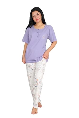 Dadosh Women's Pajamas Short Sleeve Floral Print Shirt and Pants Set Plus Size Women Summer Home Pajamas