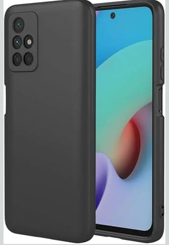 Silicone Case Compatible with Redmi 10 Soft Silicone Gel Rubber Shockproof Cover Matte Finish with Cloth Inner Lining (Black) Cellular phone case