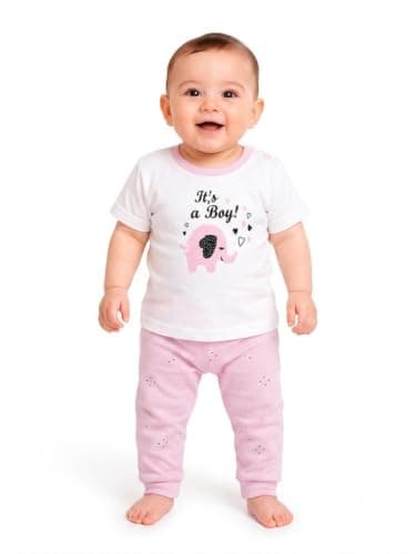 Pajamas Set Short Sleeve For Baby Unisex 100% Cotton 3-7 Months BABY-PS-03-09-White-Pink