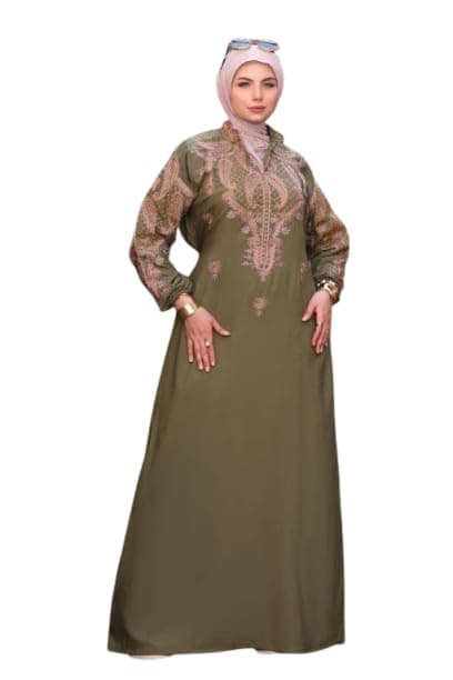 Luxury Women's Casual Abaya with Gold Thread Embroidery – Elegant Layered Outwear Abaya Imported Marassi Cotton – Size 1 (60-85KG) & Size 2 (85-120KG)
