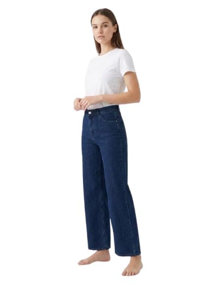 Women's High-Waist Straight Leg Jeans, Wash, Cargo Style with Side Pocket-2000 Pants
