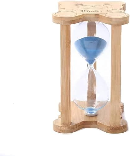 Generic Hourglass Sand Timer, 10Min, Wooden Frame, Blue Sand, Decorative Glass Clock for Office and Home