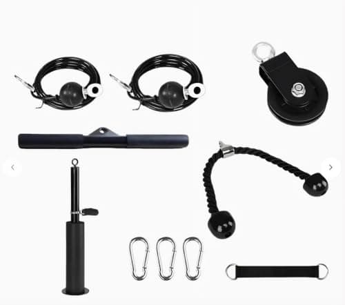 Cable Machine Attachment Kit for Lat Pulldown & Tricep Training | Multi-Exercise Set, Includes Pulley & Rope, Carabiner Clips Included, Home Gym Compatible, Weight Stack Pin