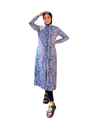 Women's Modest Burkini Swimsuit 3-Piece Set – Waterproof Full-Zip Long Swim Dress Tunic, Leggings & Swim Cap From La Vie Model LV-BRK-215