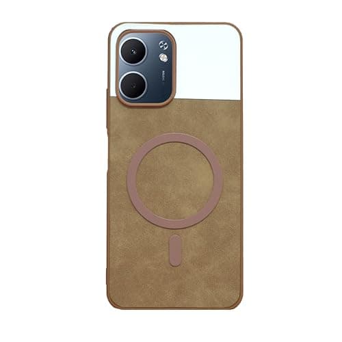 Compatible With (Infinix Smart 10) Luxury Leather Back Case With Wireless Charging And Electroplated Shockproof Camera Frame For (Brown)
