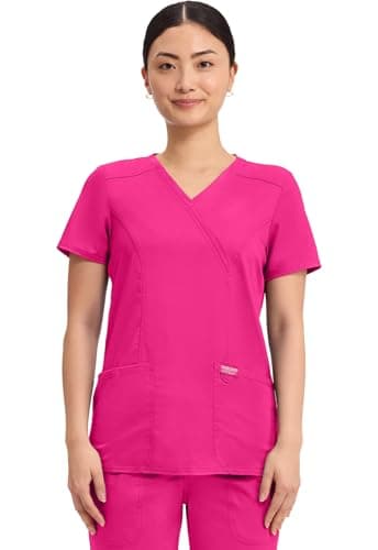 Cherokee WW Revolution Scrub Tops Women Mock Wrap 2 Pockets Nurse Shirt | Slim Fit, Instrument Loop, Soft 2-Way Stretch Fabric, Durable Construction, Side Vents, Easy Care, Breathable, Healthcare Use