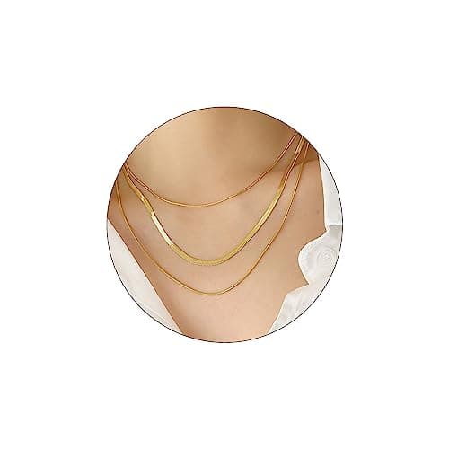 IEFWELL Gold Silver Herringbone Necklace for Women Trendy, Dainty Layered Gold Herringbone Choker Snake Necklace Chunky Thin Snake Chain Gold Necklaces for Women Jewelry Gifts for Women Teen Girls