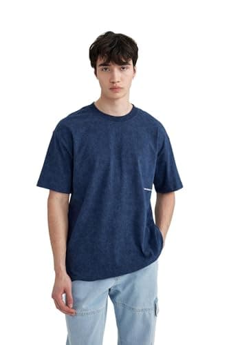 DeFacto Mens Boxy Fit Crew Neck Short Sleeve Young Knitted T-Shirt C2138AX T-Shirt
