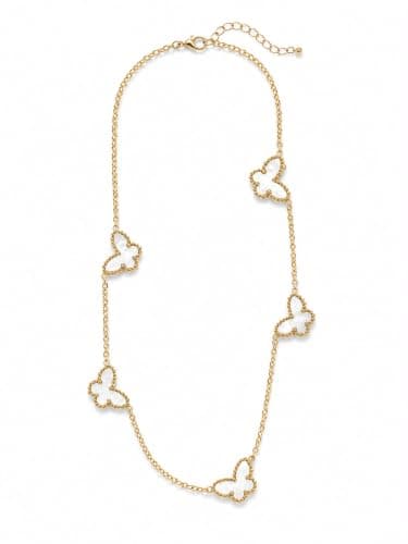 Butterflies Stainless Steel Necklace with Gold-Tone Chain