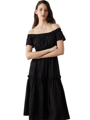LC WAIKIKI S5LH27Z8-CVL-1 XSIDE Poplin 100% Cotton Slash Neck Loose Dresses - Women