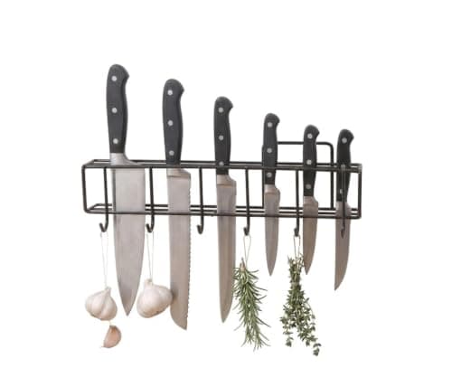 2 in 1 Metal Wall Hanging Knife and Kitchen Tool Organizer | Rust-resistant, Double Face, Space Saver , Spoons & Scoops, Easy Installation Caddy