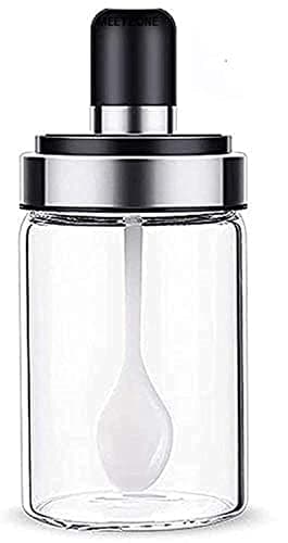 Meetzone Borosilicate Glass Food And Pickle Storage Spice Jar With Spoon For Ghee, Butter, Oil & Stoppers (1 - Spoon Jar), Multicolor Food storage container