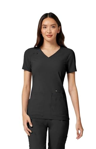 Cherokee Women's Medical Scrub Top Iflex V-Neck Knit Panel Top CK605 | Crosshatch Dobby, 360° Stretch, Moisture Wicking, Princess Seams, Easy Care For Long Shifts, Built for Medical Professionals