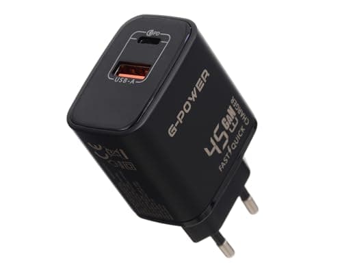 G-Power GP-C14 45W Dual USBs Charger (USB-A and Type-C) Qualcomm Quick Charge 3.0 Compatible with MacBook Pro, iPad, Galaxy, Pixel, iPhone and More - Black (Warranty 12 months) Charging adapter