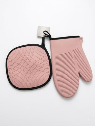 2-Piece Silicone Oven Mitt and Pot Holder Set, Heat Resistant.