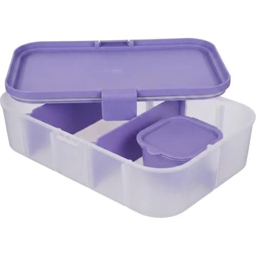 Rack PP5 Kids Lunch Box with Flexible Dividers & Silicone Sauce Cup – Microwave and Freezer Safe Food Storage Container - Purple