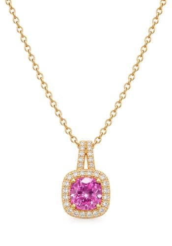 Rose Gold Chain with Crystal Studded for Women | Square Design Pendant, Pink Crystal Bead,Diamond Studded Frame,Gold Color Chain,Elegant Necklace Women