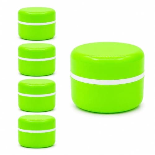 5 Pieces Round Empty Plastic Refill Jar, Phosphorous Green, 30 ml, Diameter 5 cm, Height 3.5 cm