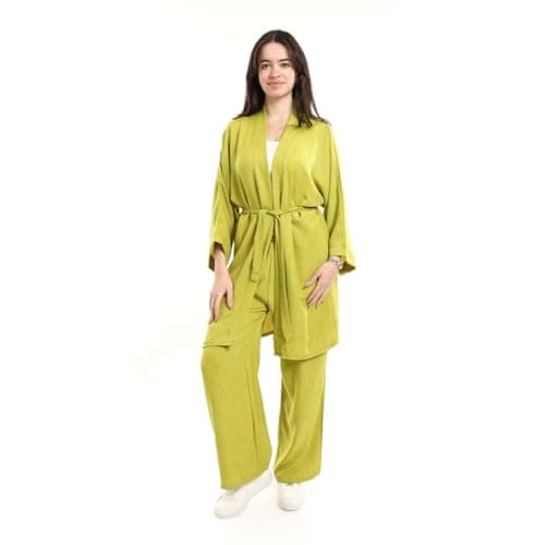 Red Circle Womens Open Front Belted Tunic With Matching Flowy Trousers Outerwear