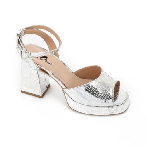 Women's Block Heel Metallic Sandals - Croc Pattern - 11 Cm | Soft Inner Cushioning, Formal & Party Wear, Metallic Finish, Timeless Classic Style, Lightweight & Durable Shoes