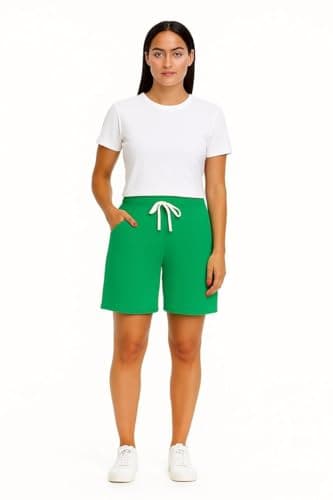 Ajyal Women's Ribbed Athletic Shorts with Drawstring, Casual Summer Loungewear, Ribbed Knit