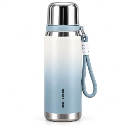 600ml 316 Stainless Steel Thermal Mug with Tea Infuser, Double Lid with One Click Drinking Mouth and Portable Cup, Thermal Insulation, Leakproof for Travel and Sports (baby blue)