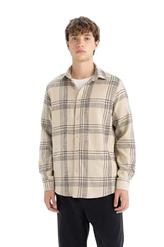 DeFacto Mens Young Regular Fit Regular Regular Woven Top Long Sleeve Shirt Shirt (pack of 1)