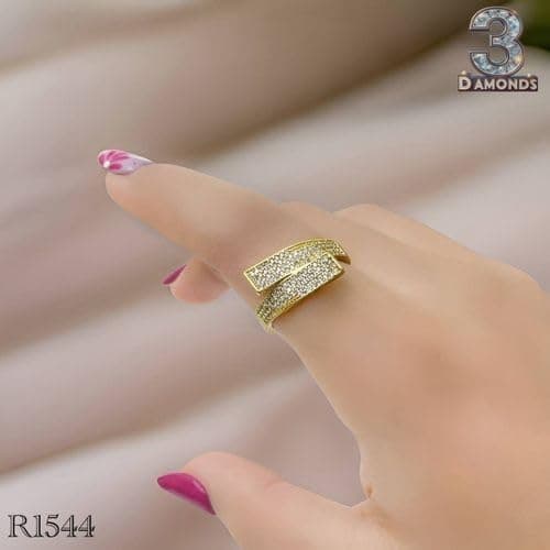 3 Diamonds 292474661779676 Gold-Plated Double Bar Ring – Elegant Zircon-Studded Modern Design For Women-1