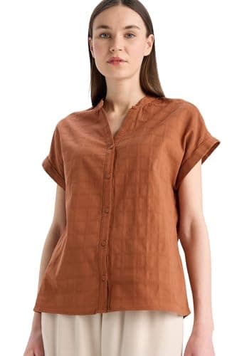 DeFacto Womens Traditional Regular Fit Kaçik Yaka Short Sleeve Woven Top Short Sleeve Shirt Short (pack of 1)