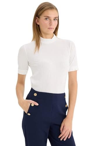 DeFacto Womens Slim Fit Mock Neck Short Sleeve Smart Casual Knitted Short Sleeve T-Shirt E7006AX Short Sleeve T-Shirt