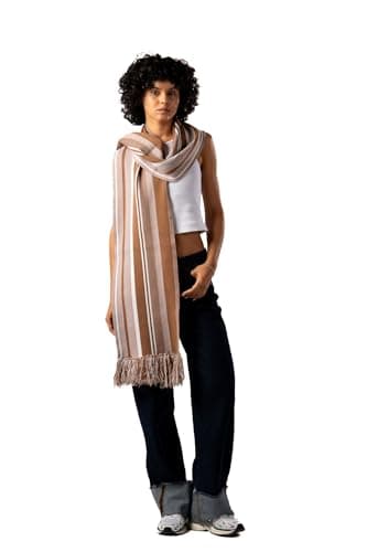 ASTK Women Striped Scarf,BEIGE,OneSize Apparel head neck covering