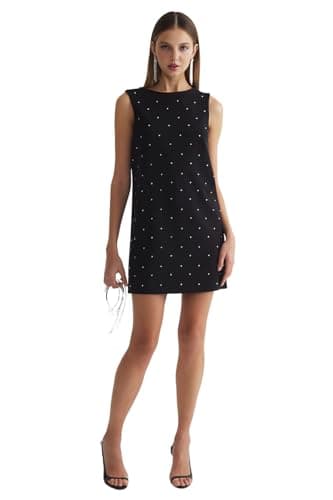 Trendyol womens Schwarz Shiny Stone Printed Super Mini Evening Kleid Night Graduation Kleid Tpraw25el00192 Dress (pack of 1)
