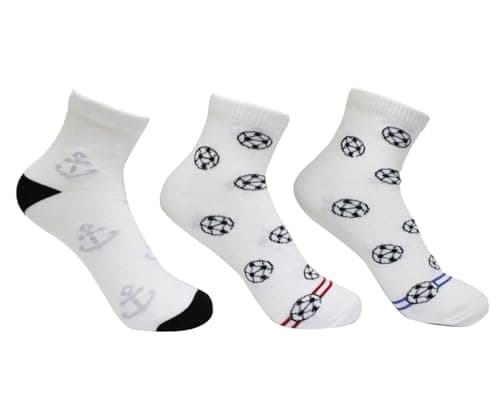 White Flower 2105-12-A3 Ankle Socks Set 3 Stylish Pairs for Age 12 Gorgeous, Fun Mix of Patterns for Everyday Comfort For Boy?s,Multi Color