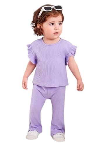 Miza Baby Girls 2 Piece Set, Soft Stretchy Ribbed Material, Comfortable Everyday Wear Coordinated outfit