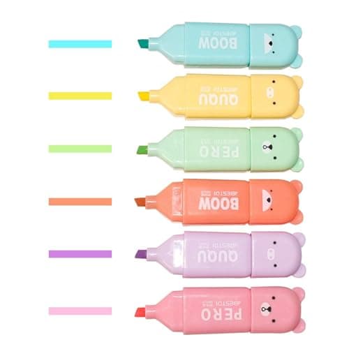 Leery Novelty Cute Mini Bear Highlighter Pens & Assorted Macaron Colors Chisel Tip Pastel Pens for Office,Writing & School Office Supplies (6) Marking pen
