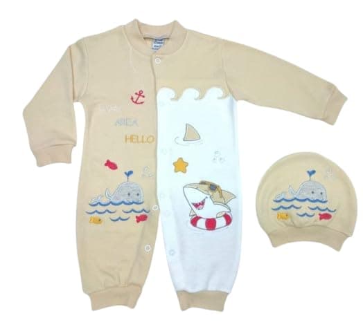 Boys Cotton Romper – Baby Shark Print Jumpsuit with Cap 1144 Coordinated outfit