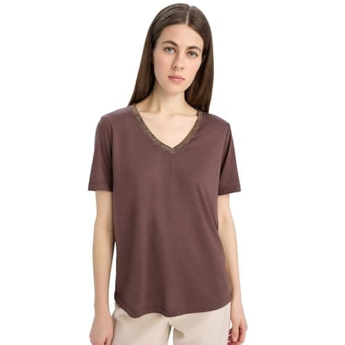 DeFacto Womens Regular Fit V Neck Short Sleeve Casual Knitted Short Sleeve T-Shirt K5057AZ Short Sleeve T-Shirt