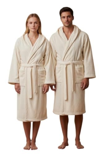 Printex.EG Luxury Unisex Cotton Bathrobe with Hood - Ultra Absorbent & Soft Hotel Quality - Modern Solid Design. (Off White) Robe