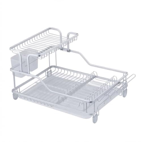Stainless Aluminum Dish Drainer & Dish Drainer – Large Capacity to Organize Plates, Cups, Cleverly Save Kitchen Space