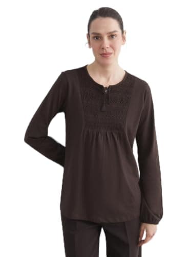 LC WAIKIKI Woman Tie Neck Embroidered Blouse Shirt