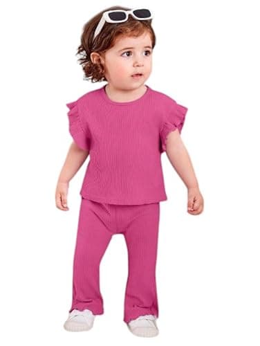 Miza Baby Girls 2 Piece Set, Soft Stretchy Ribbed Material, Comfortable Everyday Wear Coordinated outfit