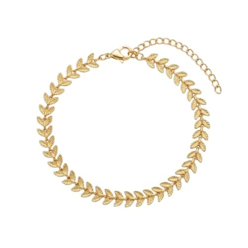 Gold Leaf Design Bracelet, Dainty Chain With Heart Buckle, Adjustable-Mg_st301