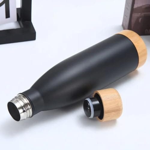 Generic Matte stainless steel water bottle,SUS 304 stainless steel,Bamboo wood lid and base,Retains temperature for an extended period,Suitable for hot,cold beverages,500ml,Multicolor, .db Thermos